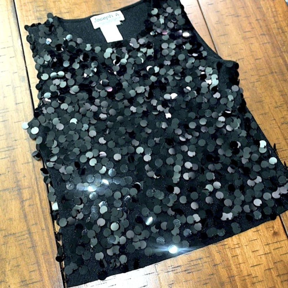 Black Front Sequin Detail Stretchy Tank Top